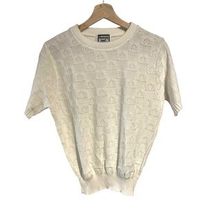 Vintage Keneth Too Checker Knit White Short Sleeve Sweater Medium New W Tags
